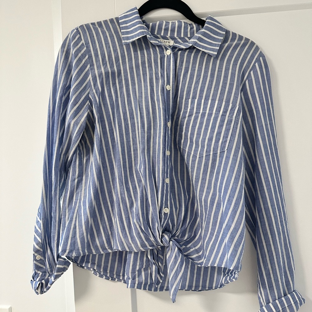 J. Crew Blue and White Striped Button Up